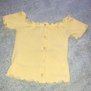 Ribbed off the shoulder top .